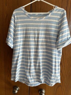 Talbots Light Blue and White Striped Short Sleeve Tee